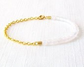 Clear Quartz, Brass Gold Chain Minimalist Bracelet - Half and Half