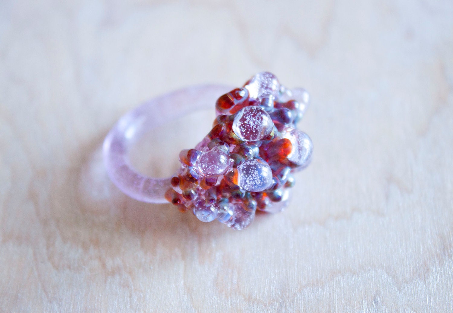 SALE - OOAK Multi Colored Glass Cluster Ring - Size 8.5