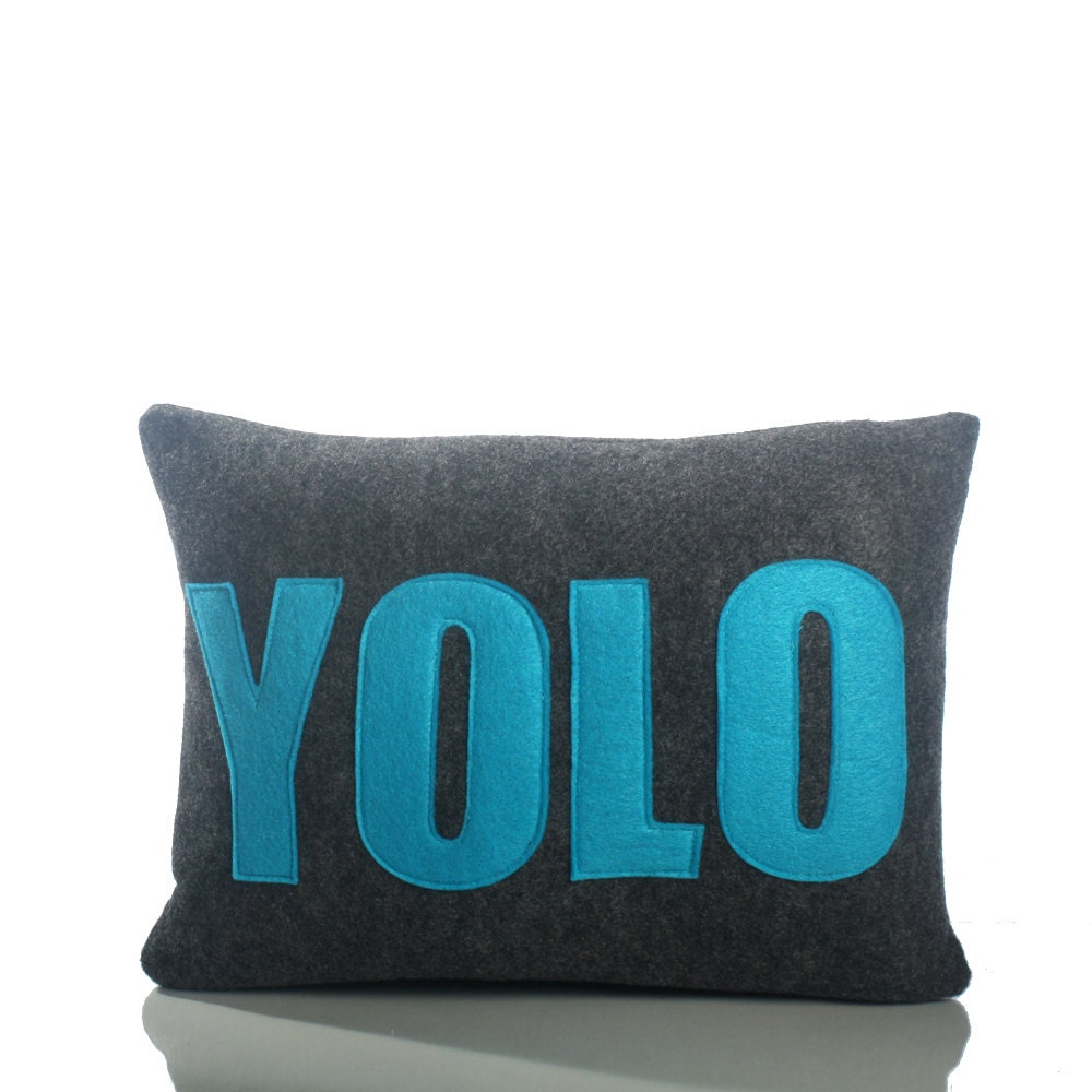 YOLO -  recycled felt applique pillow 10"x 14" - more colors available