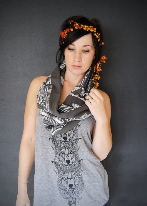 Wolf Totem - womens tri-blend racer back tank top wolf wolves - by Bark Decor