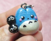 Hand Sculpted My Neighbor Totoro Blue Totoro and Soot Sprites Charm with Attachment of your Choice