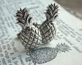 Silver Pineapple Cufflinks Gothic Victorian Art Deco Tiki Men's Cuff Links & Accessories Vintage Inspired Rustic Finish