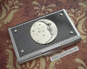 Silver Moon & Stars Business Card Case Gothic Victorian Industrial Steampunk Style Mixed Metals Astronomy Steampunk