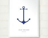 Minimalist Anchor Nautical Nursery Baby Name Birthdate Keepsake 8x10 Print