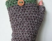 Fingerless Mitts - Hemp Wool Forest Dweller in Terra Brown and Olive Green Autumn Fall Winter Fashion Made To Order