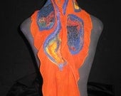 Orange and Blue Silk and Merino Wool Scarf