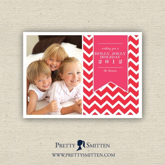 Personalized Holiday Photo Card - CHEVRON Collection, you pick color