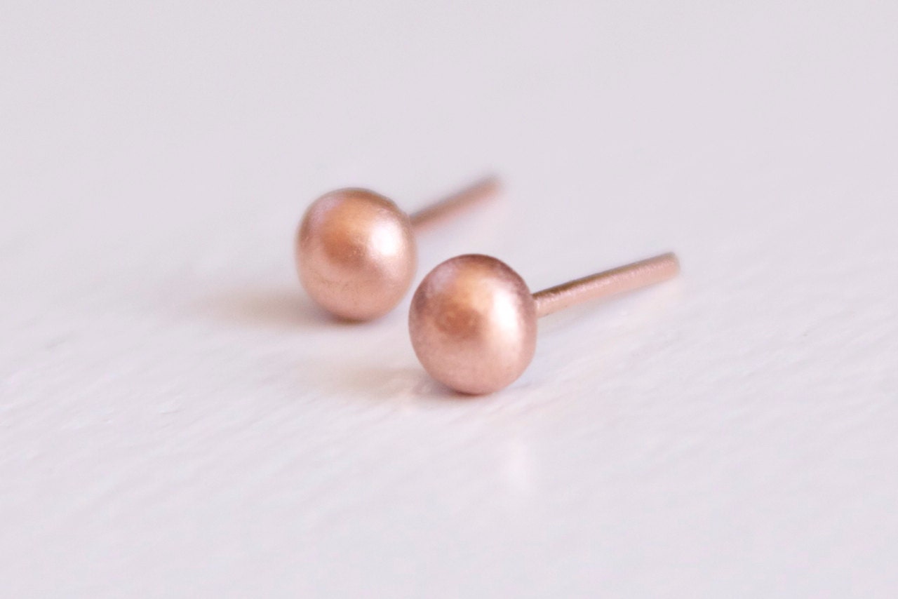 Recycled 14k Rose Gold Post Earrings Brushed Finish Organic Studs
