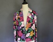 Vintage Floral Blazer / Cropped Flower Print Jacket / size large