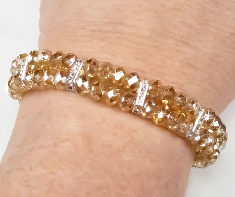 Crystal Bridal Bracelet, Golden Shadow Swarovski Crystal Two Strand Bracelet, Bridesmaids Wedding Jewelry - Aveta (WB0110)