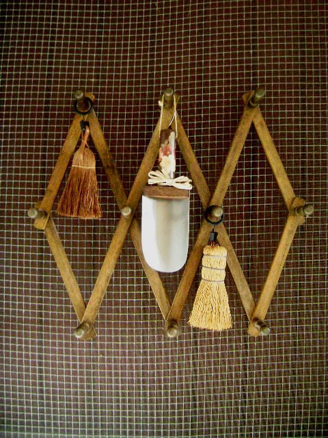 Vintage Peg Rack, Accordion Wall Hanger, Wood, Cottage Style Wooden Organizer for Hats, Jewelry, Belts, Ties, 2 Available