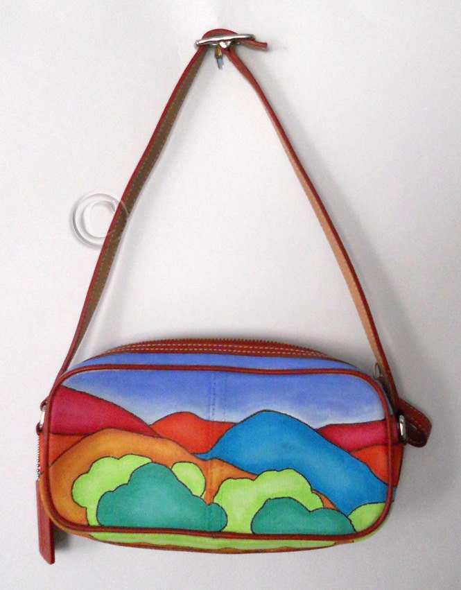 Purse Hand Painted Up Cycled Authentic Coach Rainbow-Colored Handbag