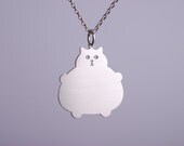 Silver Cat Necklace, Kawaii Jewelry, Fat Kitty Accessory