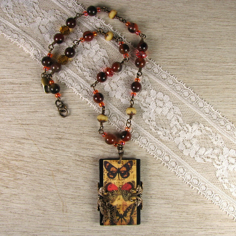 Butterfly Theme Necklace "Rustic Butterfly" (As seen on the cover of Stringing 2012)