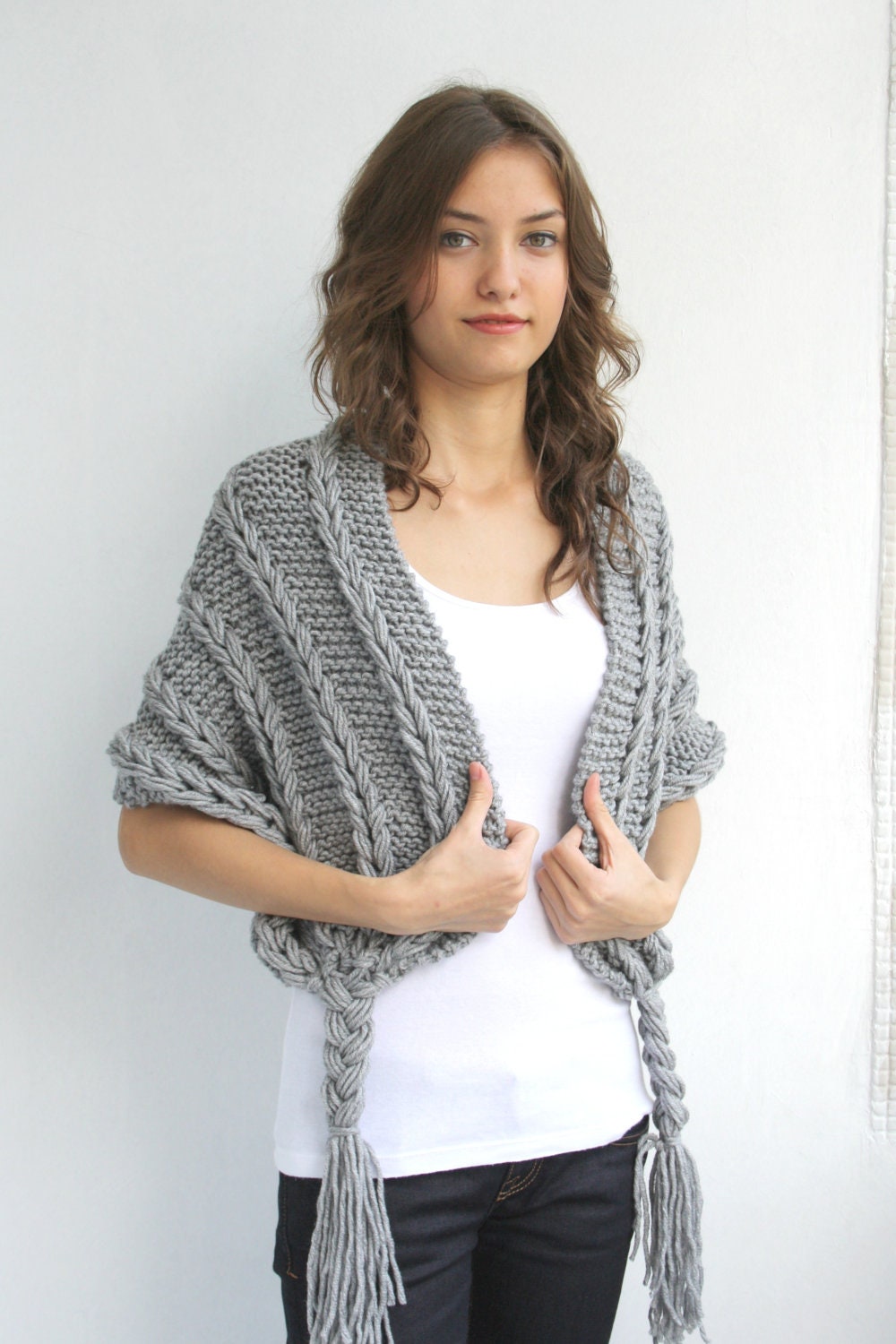 Free SHIPPING Gray Shawl  Valentines Day gift  UNDER 75USD For Her // For Mothers // For Bridal