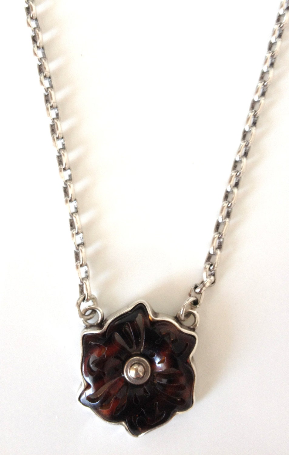 SALE...Brighton Rare Silver Tortoise Shell Flower Necklace, adjustable length