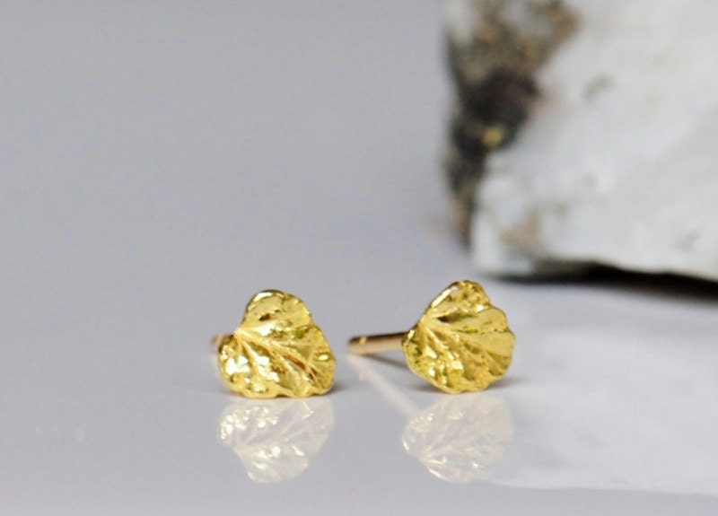 Solid gold tiny leaf posts. 22k and 18k solid gold.