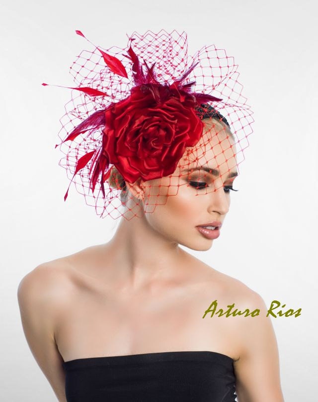 Satin Silk Rose Fascinator, cocktail hat, Rose headpiece