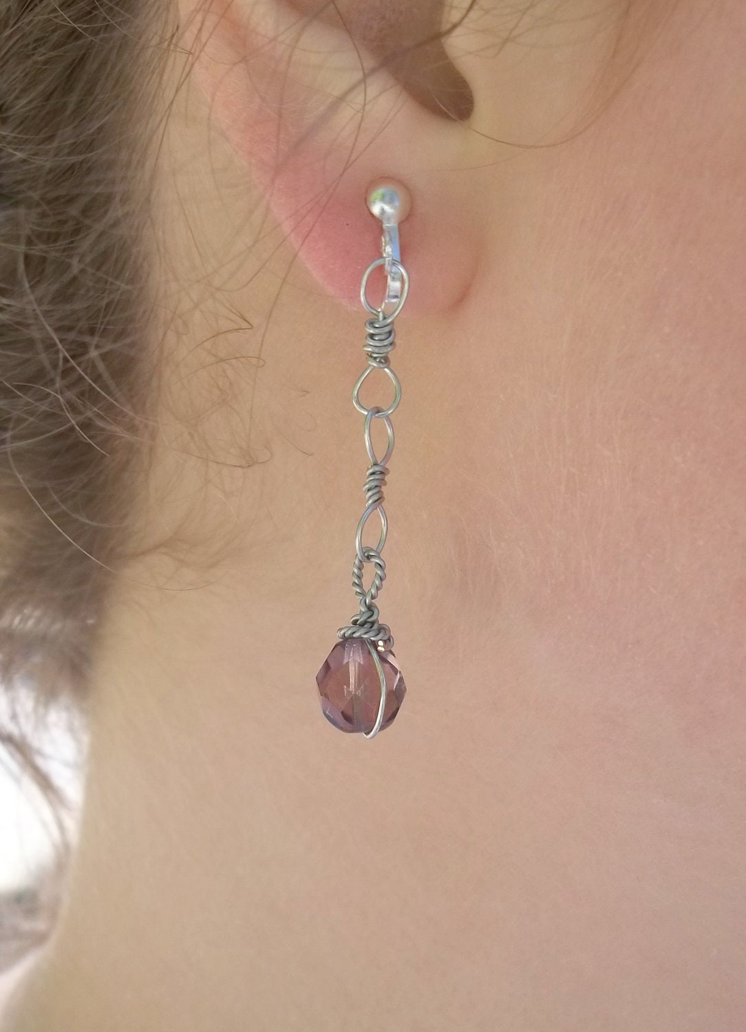 Simple Handmade Silver Wire Chain Amethyst Purple Drop Bridesmaids Earrings (made to order)