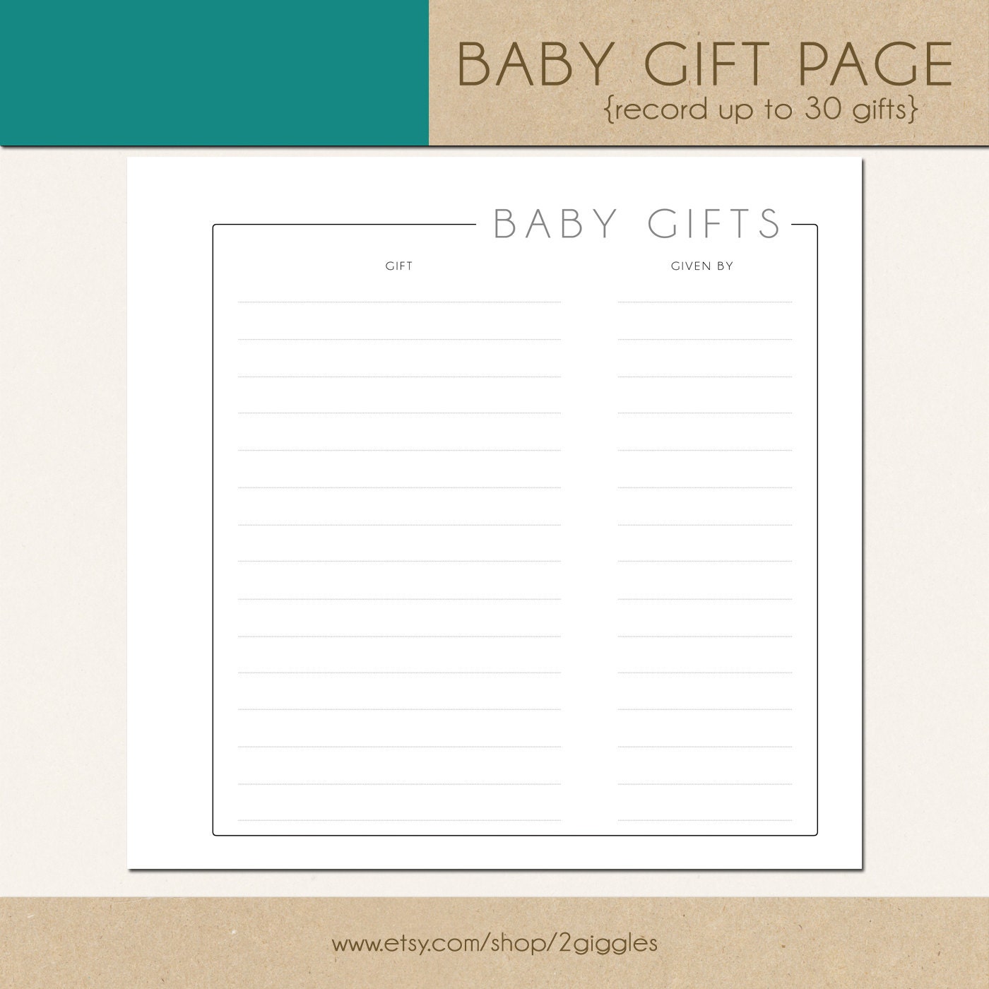 Baby Gift Page (GREY) - Include in your Two Giggles Baby Album