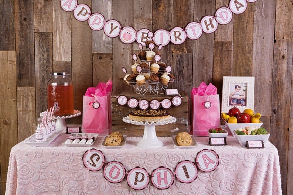 Pink Owl Theme HAPPY BIRTHDAY Banner - Child's First Birthday Banner - Owl Birthday Party Banner Il_170x135