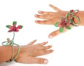 Embroidery felt jewelry, fiber art flower accessories, soft sculpture necklace, textile bracelet cuff hairband, art gift women