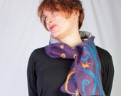 Whimsy nuno felted scarf, purple blue green yellow shawl, pixie felt accessories, cozy felt neckwarmer,  Christmas gift