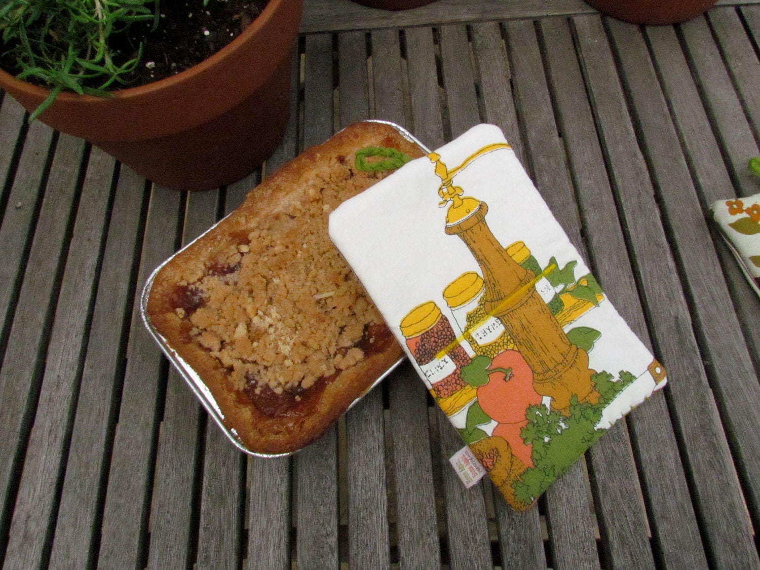 Kitchen Spices Print Vintage Upcycled Fabric Pot Holder