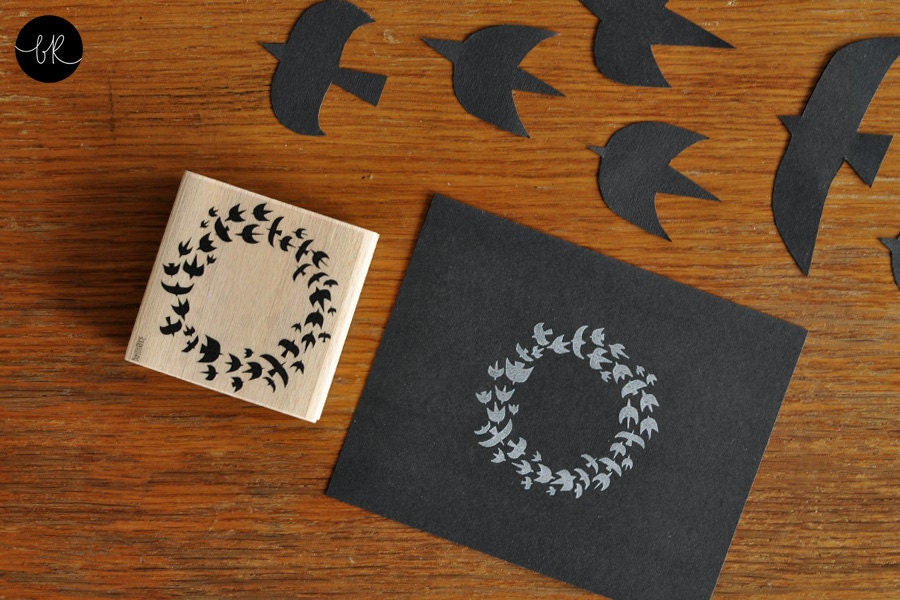 large label stamp flock of birds