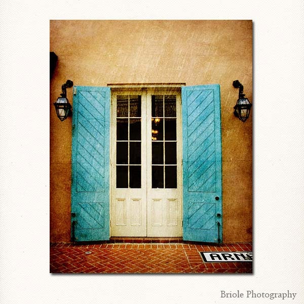 New Orleans French Quarter 8"x10" Door Photograph. Mardi Gras. Bright Turquoise Blue Shutters. IN STOCK, Ready to Ship.