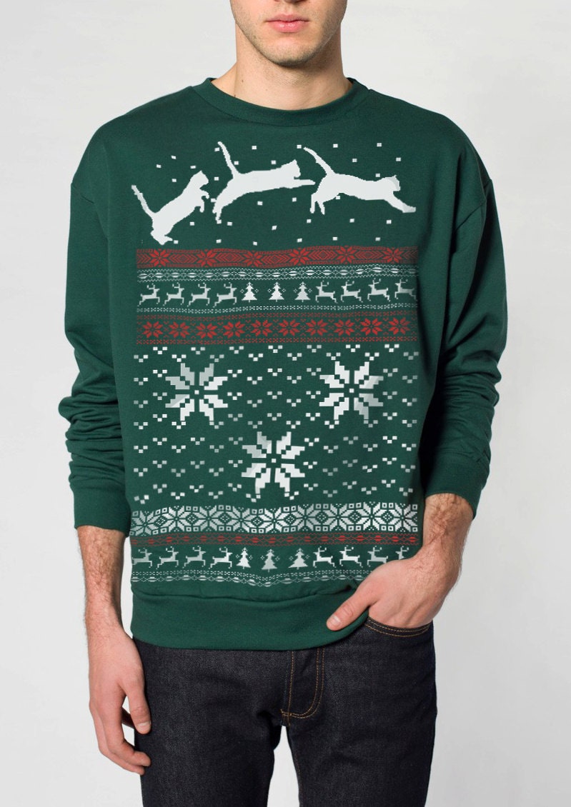 Cat sweatshirt in snow -- pullover cat sweatshirt -- s m l xl xxl xxxl