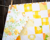 Crib, Toddler, Baby Quilt - Vintage Sheets Yellow