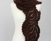 Crocheted  lace scarf in dark braun