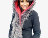 Gray Fluffy Fake Fur Animal Teddy Bear Scoodie Hood Scarf                    Made in England UK