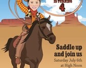 Cowboy Birthday Party Invitation for boy or girl - Illustrated from your photo DIGITAL FILE