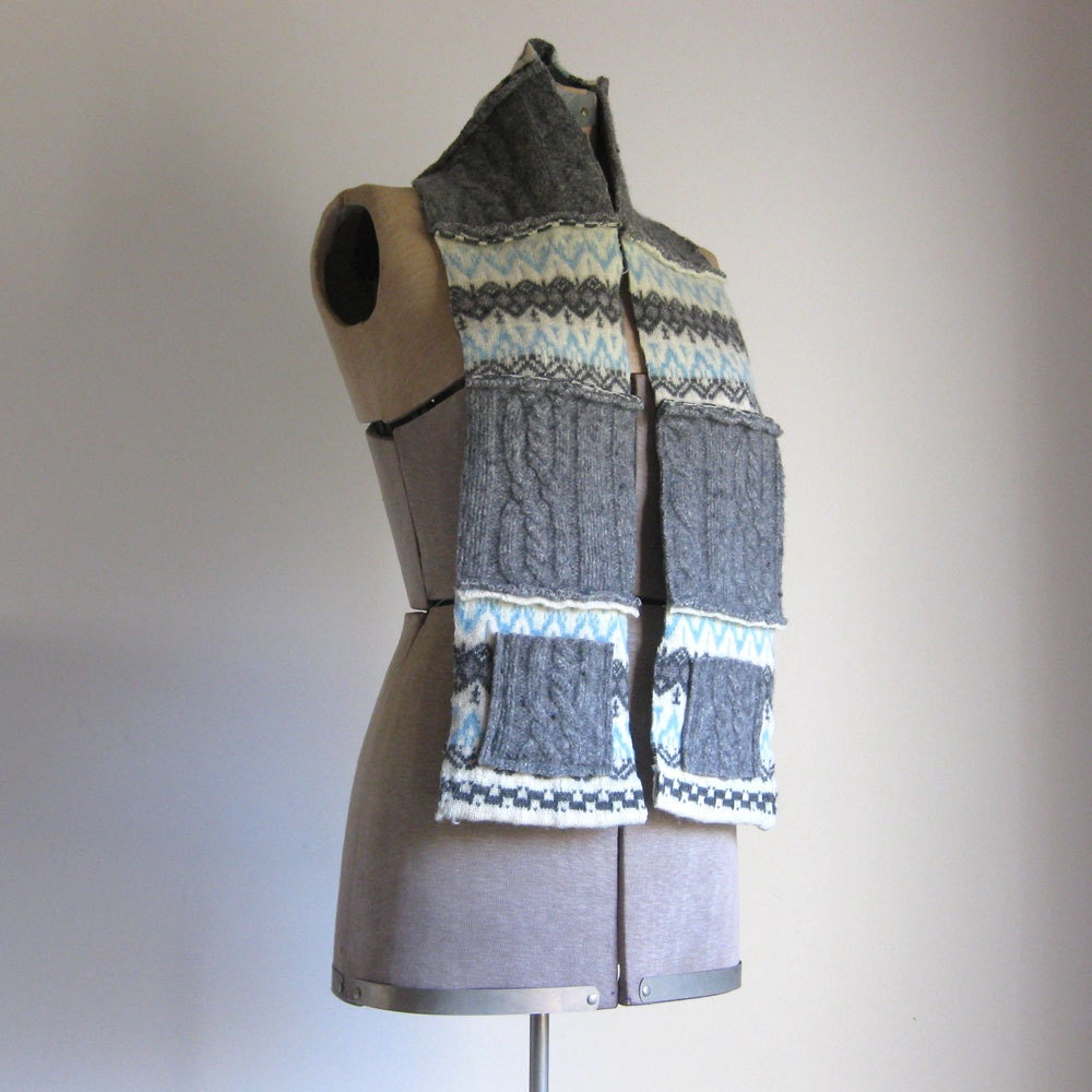 SALE - GREY SCARF - recycled scarf - striped scarf - sweater scarf - wool scarf