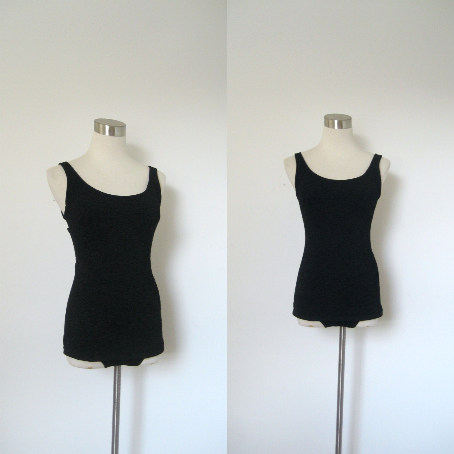 Vintage Swimsuit / 80s Does 60s Black Bathing Suit / One Piece (S M)