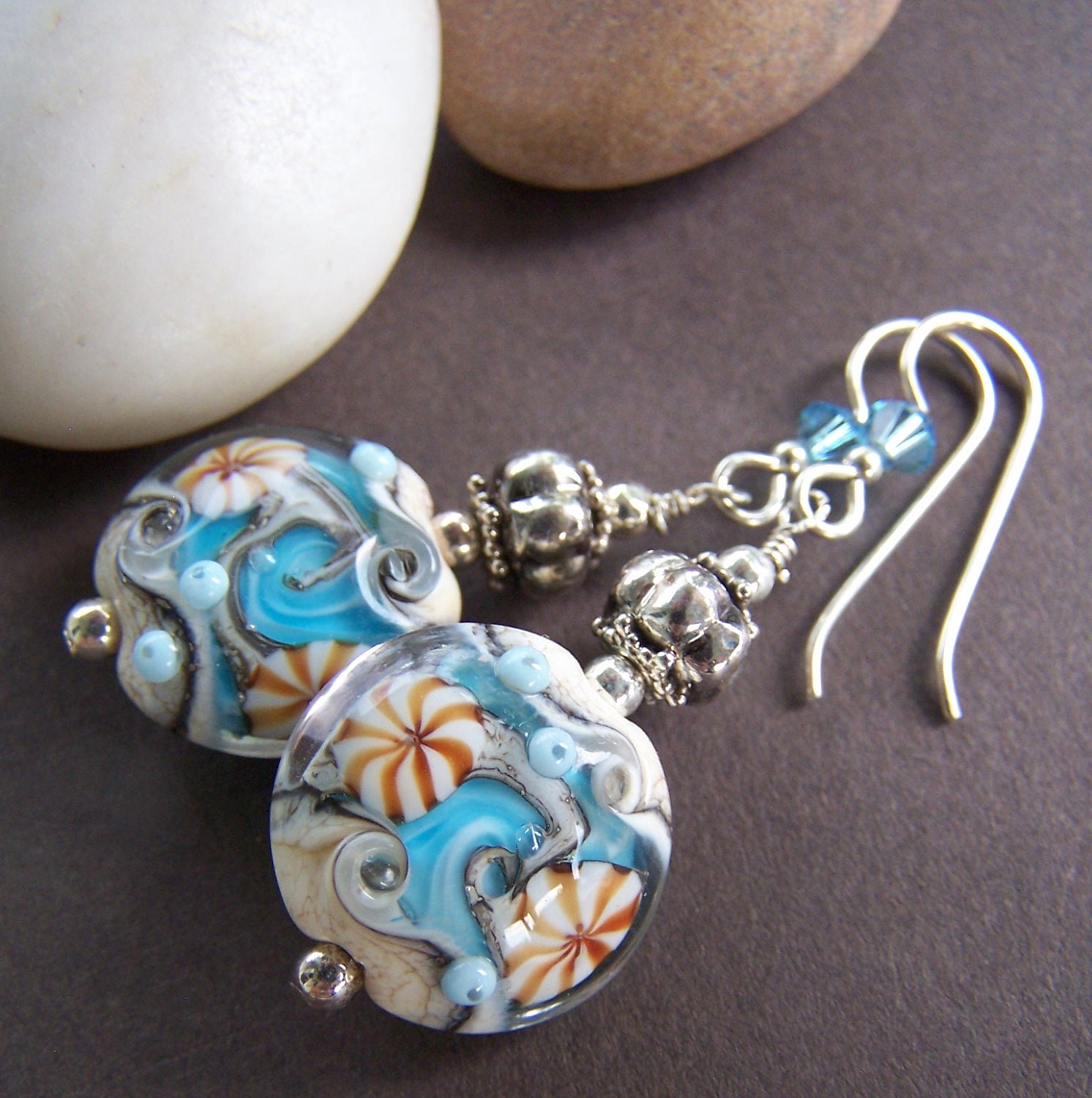 Mermaid Glass Bead Earrings - Artisan Lampwork Beaded Earrings with Sterling Silver