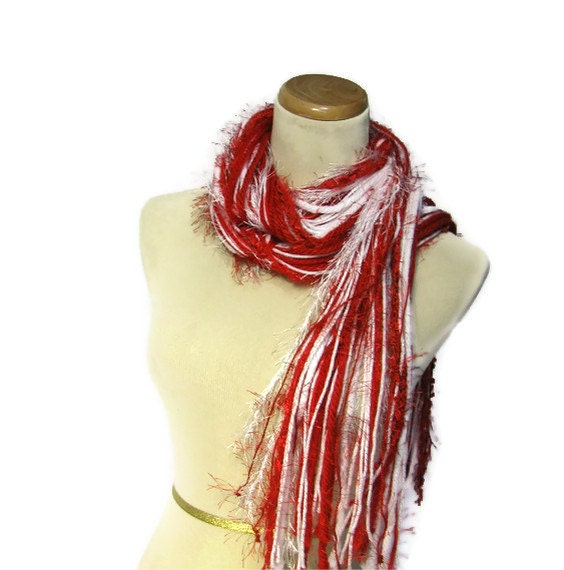 Red and White Fringe Scarf  School Colors