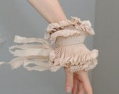 Beige Ruffled cuff/ Ruffle bracelet/ Fabric bracelet/ Beige Wedding/ Rustic wrist cuff/ Detachable cuff/rusteam bioteam/  under 25