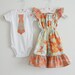 Brother / Sister SET ... Heirloom Flutter sleeves Peasant Dress & Matching Neck Tie Applique Boys SHORT sleeves T-shirts or Onesie