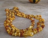 Three Strand Yellow Amber Necklace Raw Stone Statement Jewelry  Milky White Baltic Butterscotch Lemon Fresh Honey OOAK