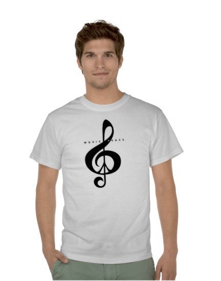 Fashion T Shirt Music & Peace Black White Music Lover Treble Clef Peace Sign Rock and Roll Hipster Cool Edgy Happy Fun Him Her Urban Summer