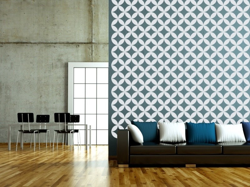 Wall Decal Geometric Diamond Circle Abstract Textile Pattern Wallpaper Mural Modern