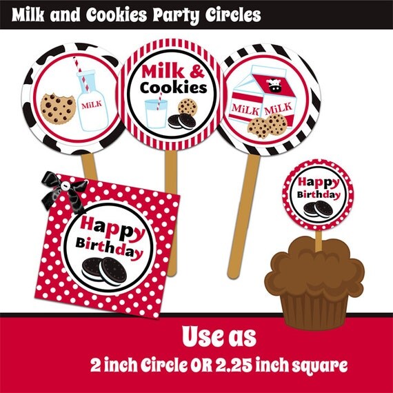 INSTANT DOWNLOAD Milk and Cookies Birthday Party Circles - Printable Il_570xn
