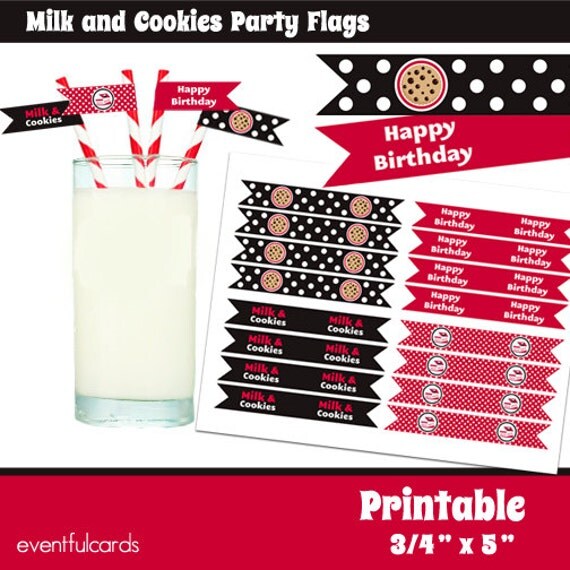 INSTANT DOWNLOAD Milk and Cookies Party Flags - Printable Il_570xn