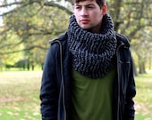 Hand Knit Cowl Scarf, Men s Snood, Winter Accessories, Chunky Cowl, Gray Mix