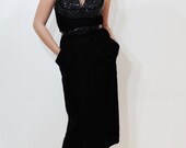 50s Wiggle Dress Sequin Halter Shelf Bust Black Velvet Cocktail Party Vintage 1950s Sexy Pinup Small S