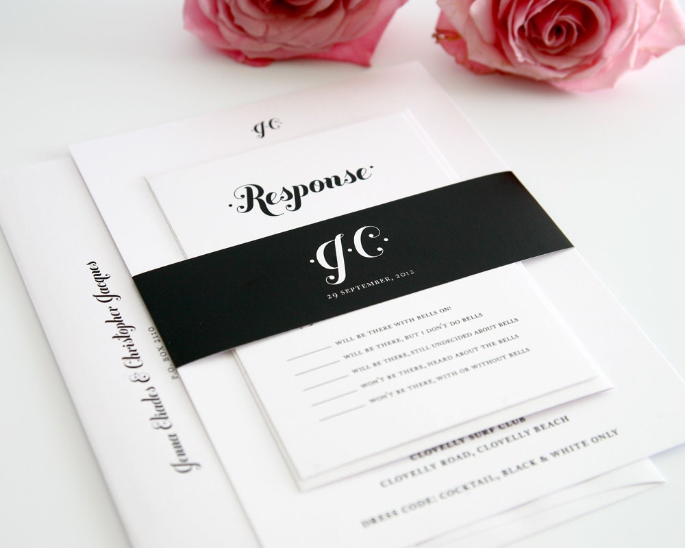 Black and White Wedding Invitation Suite - Chic, Modern, Whimsical Wedding Invitation, Wedding Invites - Whimsy and Script Design - Sample