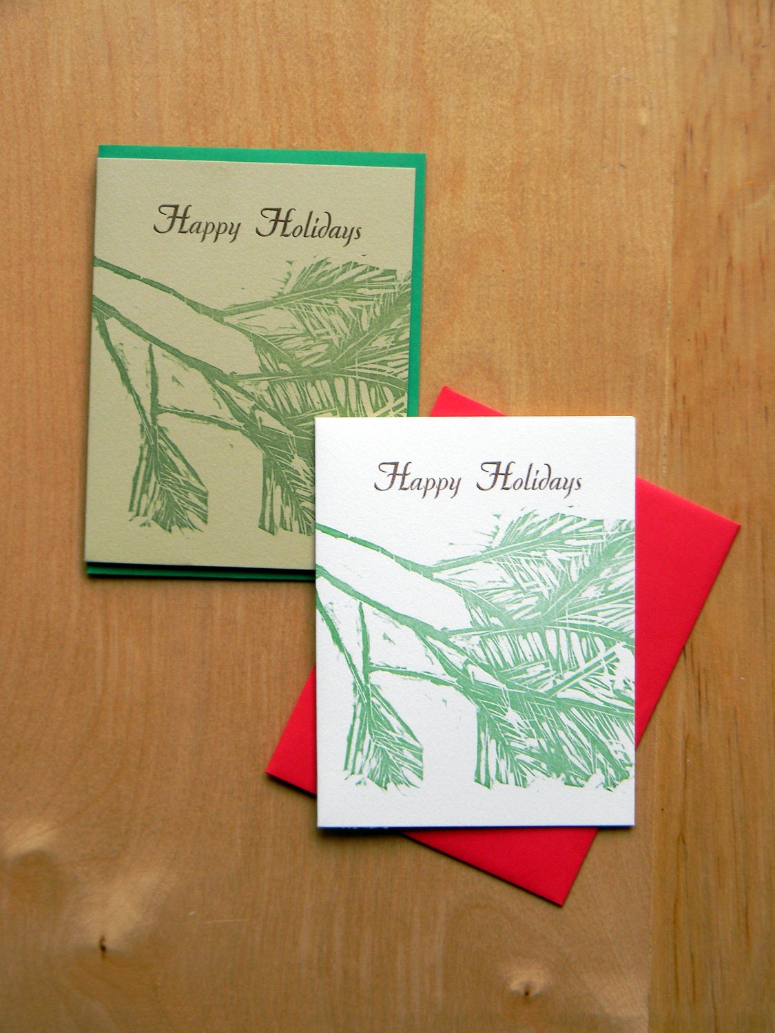 CLEARANCE SALE Happy Holidays Note Cards - Block Print, Letterpress (Set of  10 Cards)
